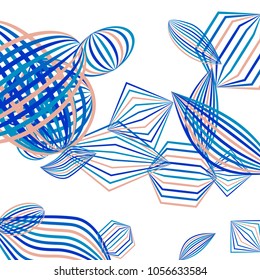 Falling geometric figures. Abstract background with color striped figures for banner or print. Background with falling color striped geometric figures for your design. Vector texture.