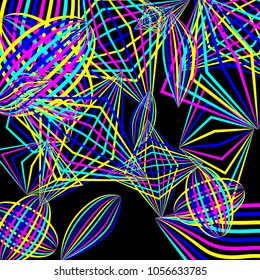 Falling geometric figures. Abstract background with color striped figures for print or banner. Background with falling colorful geometric figures for your design. Vector texture.
