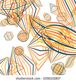 Falling geometric figures. Abstract background with color striped figures for mobile application or banner. Background with falling color striped geometric figures for your design. Vector texture.