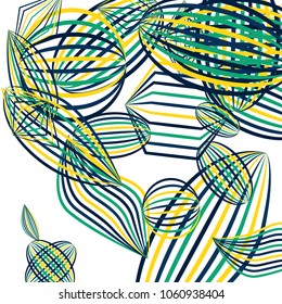 Falling geometric figures. Abstract background with color striped figures for mobile application or banner. Background with falling color striped geometric figures for your design. Vector texture.