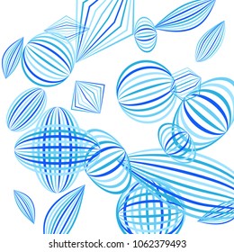 Falling geometric figures. Abstract background with color striped figures for card or poster. Background with falling color striped geometric figures for your design. Vector texture.