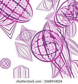 Falling geometric figures. Abstract background with color striped figures for mobile application or banner. Background with falling color striped geometric figures for your design. Vector texture.