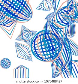 Falling geometric figures. Abstract background with color striped figures for banner or print. Background with falling color striped geometric figures for your design. Vector texture.