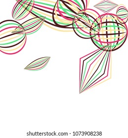 Falling geometric figures. Abstract background with color striped figures for card or poster. Background with falling color striped geometric figures for your design. Vector texture.