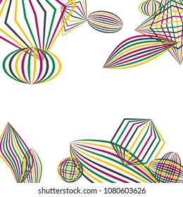 Falling geometric figures. Abstract background with color striped figures for banner or print. Background with falling color striped geometric figures for your design. Vector texture.