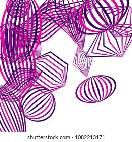 Falling geometric figures. Abstract background with color striped figures for card or poster. Background with falling color striped geometric figures for your design. Vector texture.