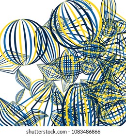 Falling geometric figures. Abstract background with color striped figures for card or poster. Background with falling colorful geometric figures for your design. Vector texture.
