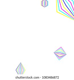 Falling geometric figures. Abstract background with color striped figures for banner or print. Background with falling color striped geometric figures for your design. Vector texture.