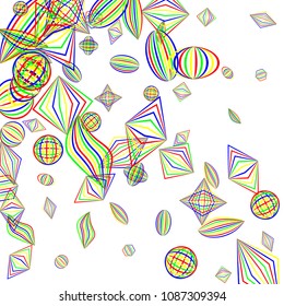 Falling geometric figures. Abstract background with color striped figures for banner or print. Background with falling color striped geometric figures for your design. Vector texture.