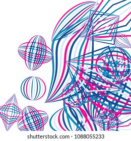 Falling geometric figures. Abstract background with color striped figures for card or poster. Background with falling color striped geometric figures for your design. Vector texture.