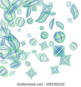 Falling geometric figures. Abstract background with color striped figures for banner or print. Background with falling color striped geometric figures for your design. Vector texture.