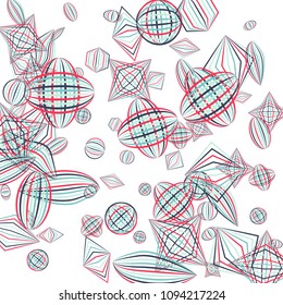 Falling geometric figures. Abstract background with color striped figures for banner or print. Background with falling color striped geometric figures for your design. Vector texture.
