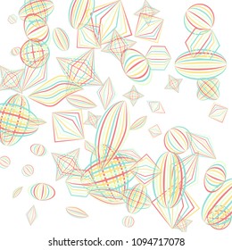Falling geometric figures. Abstract background with color striped figures for card or poster. Background with falling color striped geometric figures for your design. Vector texture.
