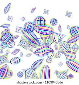 Falling geometric figures. Abstract background with color striped figures for banner or print. Background with falling color striped geometric figures for your design. Vector texture.