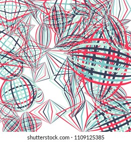 Falling geometric figures. Abstract background with color striped figures for card or poster. Background with falling colorful geometric figures for your design. Vector texture.
