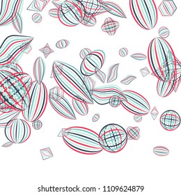 Falling geometric figures. Abstract background with color striped figures for mobile application or banner. Background with falling color striped geometric figures for your design. Vector texture.