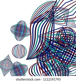 Falling geometric figures. Abstract background with color striped figures for banner or print. Background with falling color striped geometric figures for your design. Vector texture.
