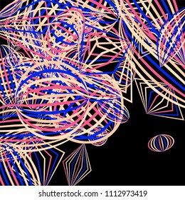 Falling geometric figures. Abstract background with color striped figures for print or banner. Background with falling colorful geometric figures for your design. Vector texture.
