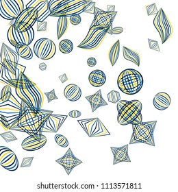 Falling geometric figures. Abstract background with color striped figures for mobile application or banner. Background with falling color striped geometric figures for your design. Vector texture.