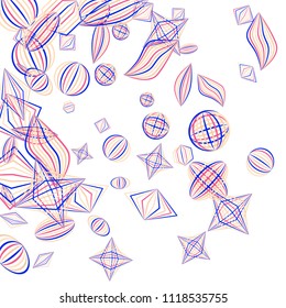 Falling geometric figures. Abstract background with color striped figures for banner or print. Background with falling color striped geometric figures for your design. Vector texture.