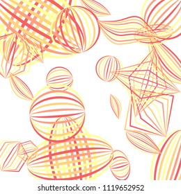 Falling geometric figures. Abstract background with color striped figures for mobile application or banner. Background with falling color striped geometric figures for your design. Vector texture.