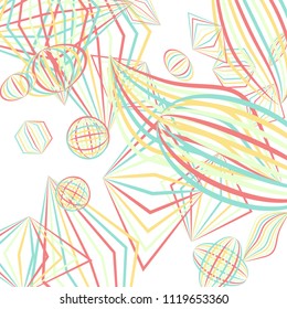 Falling geometric figures. Abstract background with color striped figures for poster or mobile application. Background with falling color striped geometric figures for your design. Vector texture.