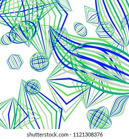Falling geometric figures. Abstract background with color striped figures for mobile application or banner. Background with falling color striped geometric figures for your design. Vector texture.