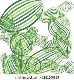 Falling geometric figures. Abstract background with color striped figures for banner or print. Background with falling color striped geometric figures for your design. Vector texture.