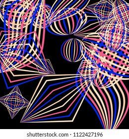 Falling geometric figures. Abstract background with color striped figures for poster or mobile application. Background with falling colorful geometric figures for your design. Vector texture.
