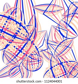 Falling geometric figures. Abstract background with color striped figures for banner or print. Background with falling color striped geometric figures for your design. Vector texture.