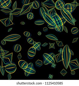Falling geometric figures. Abstract background with color striped figures for mobile application or print. Background with falling colorful geometric figures for your design. Vector texture.
