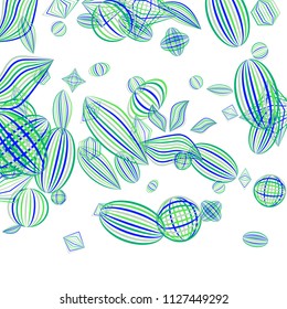 Falling geometric figures. Abstract background with color striped figures for banner or print. Background with falling color striped geometric figures for your design. Vector texture.