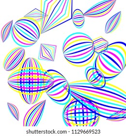 Falling geometric figures. Abstract background with color striped figures for mobile application or banner. Background with falling color striped geometric figures for your design. Vector texture.