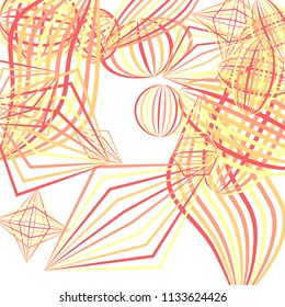 Falling geometric figures. Abstract background with color striped figures for card or poster. Background with falling color striped geometric figures for your design. Vector texture.