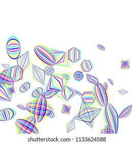 Falling geometric figures. Abstract background with color striped figures for card or poster. Background with falling color striped geometric figures for your design. Vector texture.