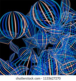 Falling geometric figures. Abstract background with color striped figures for card or poster. Background with falling colorful geometric figures for your design. Vector texture.
