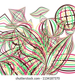 Falling geometric figures. Abstract background with color striped figures for card or poster. Background with falling colorful geometric figures for your design. Vector texture.
