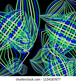 Falling geometric figures. Abstract background with color striped figures for print or banner. Background with falling colorful geometric figures for your design. Vector texture.
