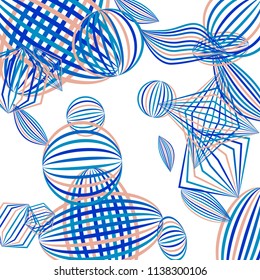Falling geometric figures. Abstract background with color striped figures for mobile application or banner. Background with falling color striped geometric figures for your design. Vector texture.