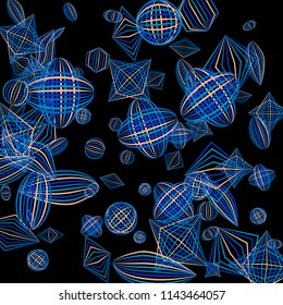 Falling geometric figures. Abstract background with color striped figures for print or banner. Background with falling colorful geometric figures for your design. Vector texture.
