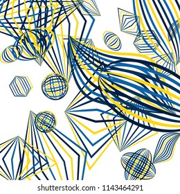 Falling geometric figures. Abstract background with color striped figures for mobile application or banner. Background with falling color striped geometric figures for your design. Vector texture.
