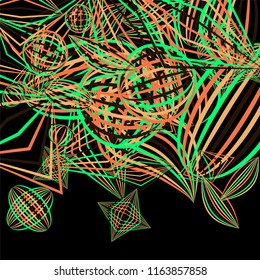 Falling geometric figures. Abstract background with color striped figures for card or poster. Background with falling colorful geometric figures for your design. Vector texture.