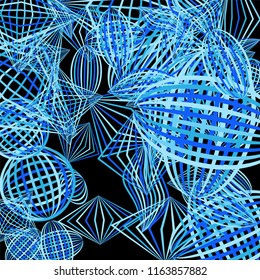 Falling geometric figures. Abstract background with color striped figures for mobile application or print. Background with falling colorful geometric figures for your design. Vector texture.