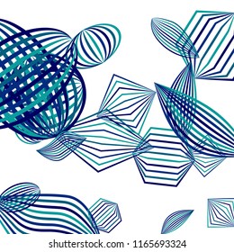 Falling geometric figures. Abstract background with color striped figures for banner or print. Background with falling color striped geometric figures for your design. Vector texture.