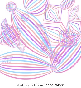 Falling geometric figures. Abstract background with color striped figures for mobile application or banner. Background with falling color striped geometric figures for your design. Vector texture.