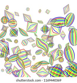 Falling geometric figures. Abstract background with color striped figures for banner or print. Background with falling color striped geometric figures for your design. Vector texture.