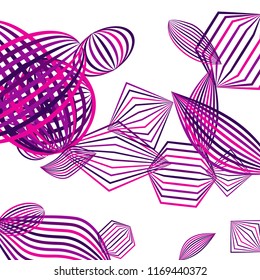 Falling geometric figures. Abstract background with color striped figures for banner or print. Background with falling color striped geometric figures for your design. Vector texture.