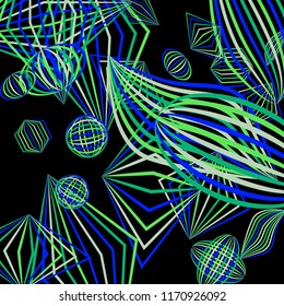Falling geometric figures. Abstract background with color striped figures for poster or mobile application. Background with falling colorful geometric figures for your design. Vector texture.