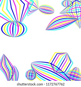 Falling geometric figures. Abstract background with color striped figures for card or poster. Background with falling color striped geometric figures for your design. Vector texture.