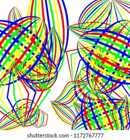 Falling geometric figures. Abstract background with color striped figures for card or poster. Background with falling color striped geometric figures for your design. Vector texture.